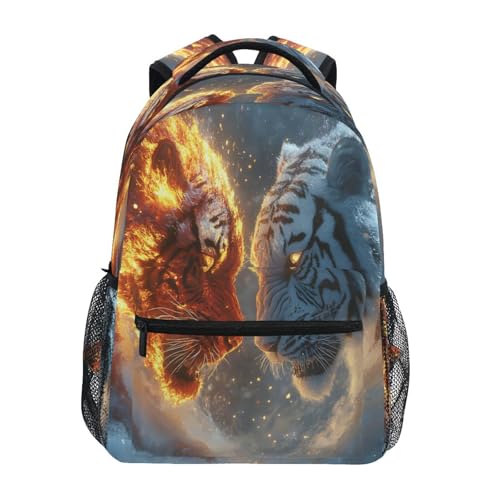 Tiger Snow Fire Backpack for School Boys Girls Adults Kids Bookbag Laptop Bag 18L