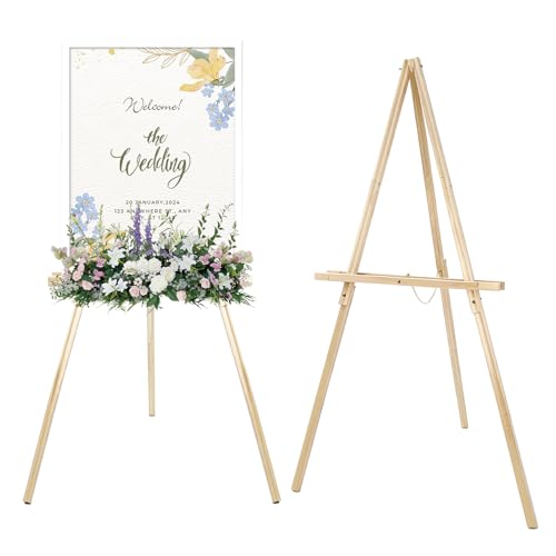 Wooden Easel Stand for Sign 60 Portable Painting Easel Adjustable Poster Stand with Tripod Easel Wedding Easel Standing for Welcome Sign Stand (Natural)