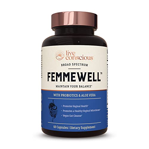 Live Conscious Femmewell Women's Probiotics For Vaginal Health | Oregano Oil & Caprylic Acid With Lactobacillus & Digestive Enzymes 60 Capsules #TOP6
