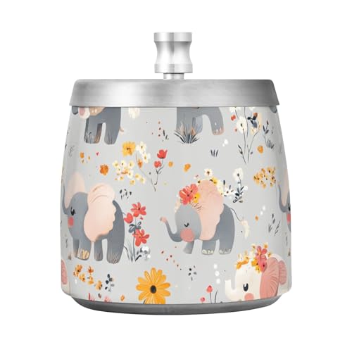 Ceniceros grandes de acero inoxidable con tapa para interiores y exteriores, sin humo, para decoración de patio y exteriores, diseño de elefante, color gris