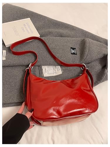 MakeMeChic Women's Faux Leather Underarm Handbag Zipper Top Handle Y2K Crescent Shoulder Bags2