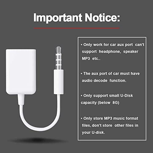 Image of REDWIND AUX to USB Adapter 3.5mm Male Audio Jack to USB 2.0 Female Converter Cable Only Work for Car AUX-in with MP3 Decoder Not for Headset Speakers Phone Computers Camera Microphone Monitor(White)