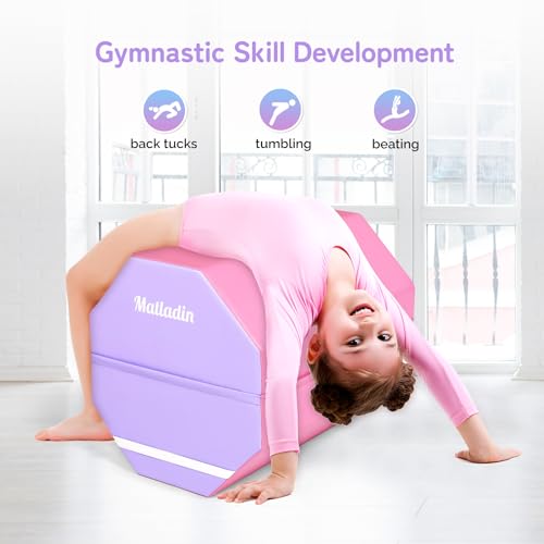 Matladin Gymnastics Octagon Tumbler Skill Shape Trainer, Exercise Gymnastic Equipment Backbend, Handsprings Tumbling Mat for Gym Exercise Cheerleading Martial Arts Home Use (Petal Pink, Purple)