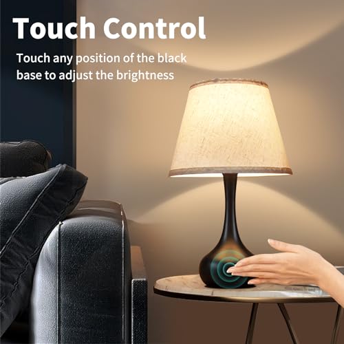 Onewish TAB093CAC Touch Bedside Lamp For Bedroom, 3-Way Dimmable Farmhouse Table Lamps For Nightstand With Fabric Shade thumb #2