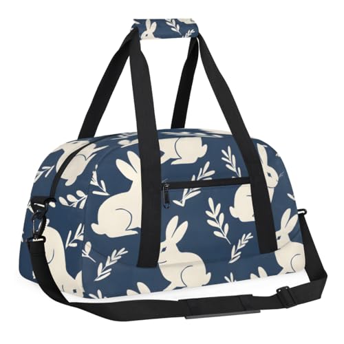 Bunnies Personalized Duffel Bag Weekend Overnight Travel Bag Sports Waterproof Gym Bag Lightweight Dance Bag Dark Blue White