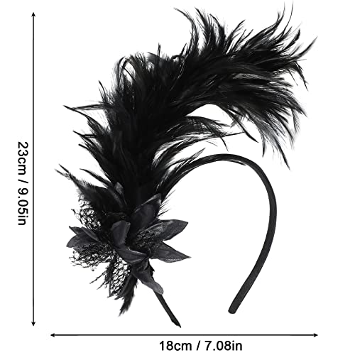 MWOOT Feather Headband, 1920s Feathered Fascinator, Black Artificial Flower Feather Headwear - Image 2