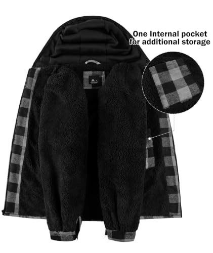 Image of V VALANCH Men's Flannel Shirt Jacket with Hood Fleece Lined Plaid Jacket Zip Up Winter Warm Coat