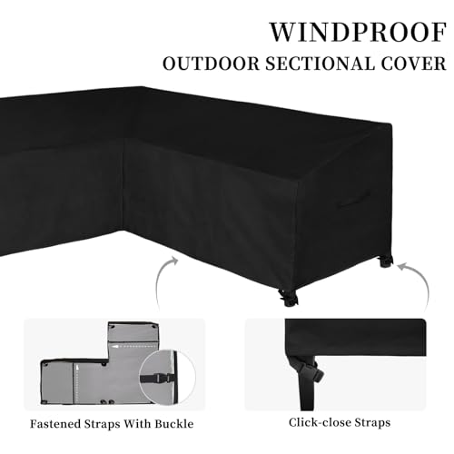 Image of Easy-Going Patio L-Shaped Sectional Sofa Cover, 110 inchX85 inch Waterproof Heavy Duty Outdoor Garden Furniture Cover (Right Facing, Black)