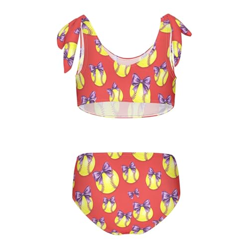 Image of Girls Swimsuit Two Piece Swimwear Bikini Set Pink Bow Softball Bathing Suit for 3-12T,