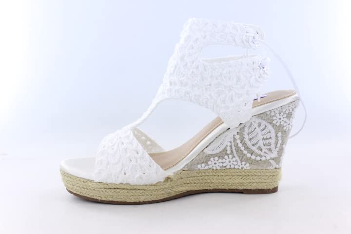 Bruidssandalen met sleehak, espadrilles met wit platform en enkelveters. - Image 4