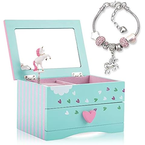 Amitié Lane Unicorn Musical Jewellery Box for Girls - Unicorns Gifts For Girls, Music Box For 5 Year Old Birthday Gifts or Ages 6, 7, 8, Kids Jewellery Box, Unicorn Bedroom Decor For Little Girl: Mint Cover