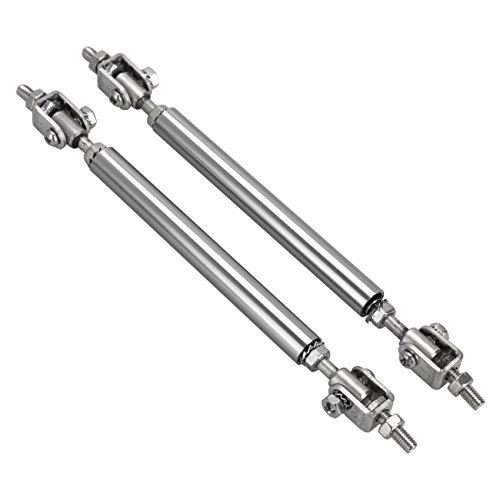 Ambienceo 2Pcs 3.94"-6.29" Adjustable Front Bumper Lip Splitter Spoiler Strut Rod Tie Support Bar (Sliver) #TOP22