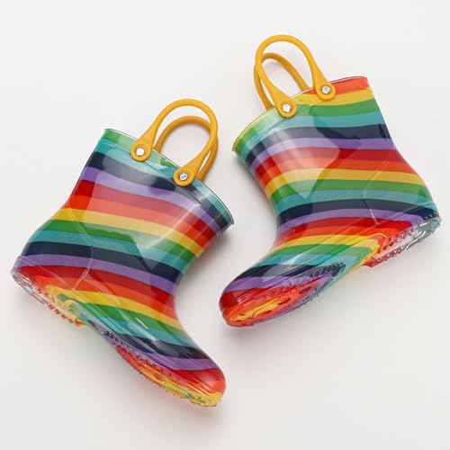 IWIHMIV Rain Boots for Boys and Girls Rubber Rain Boots with Easy on Handles Kids All-season Outdoor Water Shoes4