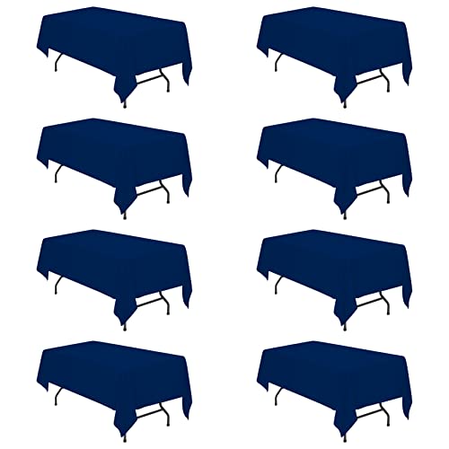 Image of BRILLMAX 8 Pack Navy Blue Tablecloths 60x102 Inch for 6ft Rectangle Tables | 150 GSM Polyester Fabric, 15 inch Standard Drop, Water, Stain & Wrinkle Resistant Cloth Cover for Wedding Reception Banquet Party