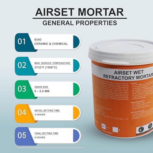 Image of Refractory Mortar 2 Kg - High Heat Mortar Mix Furnace Cement - 2700F (1500C) Rated - High Temperature Pre Mixed Refractory Cement for Binding Insulating Bricks in Furnace & Kiln -Grey Color