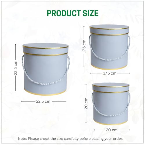 Image of Oasis Pack Of 3 Hamilton Flower & Holi Gift Hamper Boxes With Lid | Classic Bouquet Box With Rope Handle For Flower Arrangement & Decorative Gift Packaging Box With Waterproof Liner - Blue