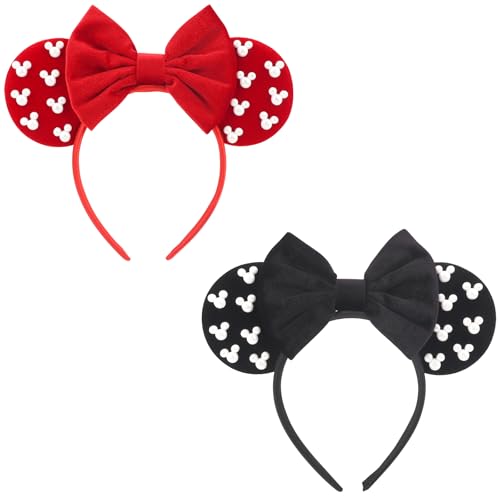 DRESHOW Mouse Ears Headbands for Women Pearl Hairbands Bow Head
