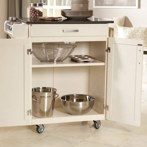 Homestyles Cuisine Kitchen Cart, Off White, Black Top