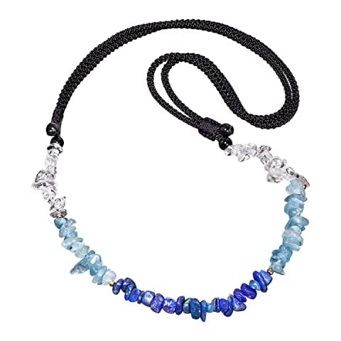 Jewboo Aquamarine/lapis lazuli/Clear Quartz Necklaces for Women Tumbled Chip Stone Healing Crystals and gemstones Balance Meditation Anti Anxiety Jewelry Cover