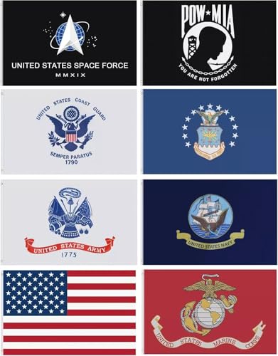USA & United States Military 8 Flag Set 3x5 100D POLYESTER OFFICIALLY LICENSED