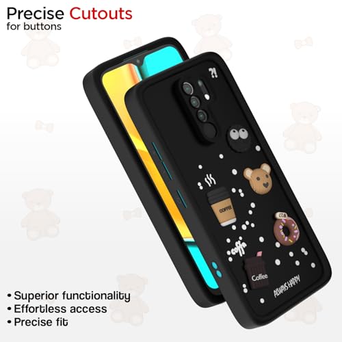 Image of Pikkme Back Cover for Redmi 9 Prime /Poco M2 | Cute Fun Cartoon 3D Bear Silicone Full Body Protection Bumper Case (Black)