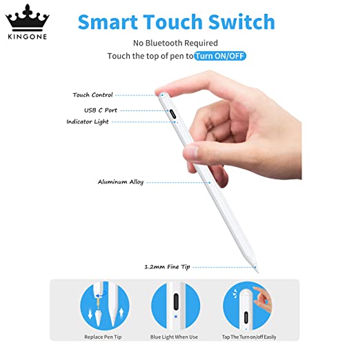 Image of KINGONE Stylus Pen for iPad with Palm Rejection, Tilt Sensitive and Magnetic Design, Digital Pencil Compatible with 2018 and Later Model,Apple iPad Pro 11 /12.9 Inch,iPad 6 /7 /8th Gen,iPad Mini 5th Gen,iPad Air 3rd /4th Gen