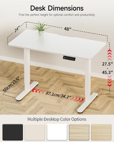 Image of Okin Standing Desk Electric Adjustable Computer Whole Piece Stand up Desk Office Gaming Home Office Memory Desks 48x24 inches White