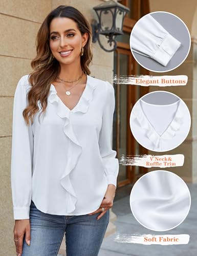 Blooming Jelly Womens Dressy Casual Blouse Business Long Sleeve Tops Ruffle V Neck Work Shirt Fall Outfit 20254