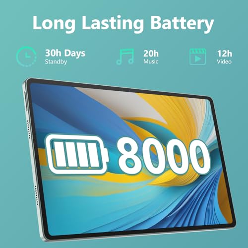 Image of Azeyou 11 Inch Android 15 Tablet 20GB RAM 128GB ROM 2TB Expand, 8000mAh Octa-Core 5G Tablet, 1920x1200 HD IPS Display GPS Wi-Fi 6 Tablet, Widevine L1 Metal Green