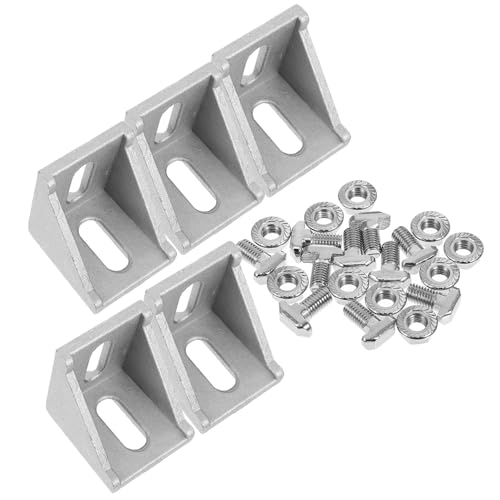 Sosoport 5pcs Aluminum Angle Brackets 90 Degree Industrial Corner Support Braces with EU Standard T-Bolts and Flange Nuts for Woodworking, Cabinet, and Shelf Mounting