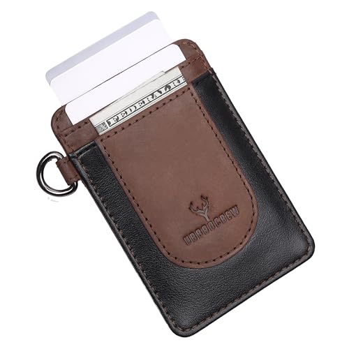 URBAN CREW Slim Leather Card Holder for Men – RFID Blocking Minimalist Front Pocket Wallet with Key Ring | Compact Anti-Theft Credit Card Case for Travel & Daily Use (Brown)2