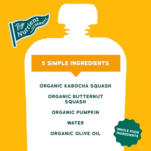 Image of Serenity Kids Baby Food Pouches, Squash, No Added Sugar, 3.5 Oz, 6 Pack | No Added Sugar, 1 Veggie Serving, Organic Baby Food, No Artificial Flavors, Baby Snacks, Toddler Food