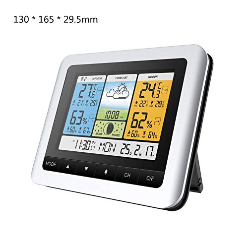 Zhuowei Weather station, wireless barometer LCD display indoor outdoor sensor temperature hygrometer weather forecast Weather clock with outdoor sensor,White