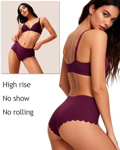 Image of FINETOO Seamless Underwear for Women High Waisted Panties Scalloped Edge Sexy Cheeky Bikini No Show Briefs S-XXL 5 Pack