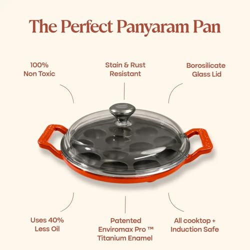 Image of CUMIN CO. Cast Iron Paniyaram Pan with Lid | Induction Base Cookware| 12 Cavities | 10 Years Warranty | Non Toxic Non Stick Pan for Appe /Paddu | Chemical Free Coating | Appe Maker | Green