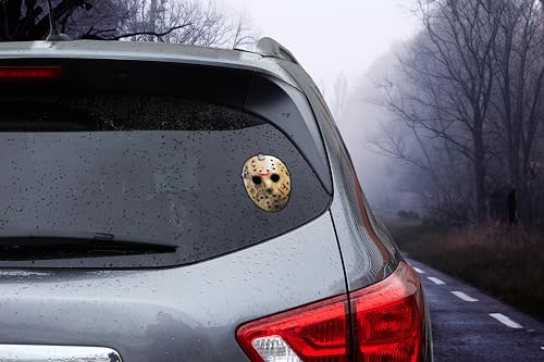 Image of Elektroplate Jason Voorhees Mask Dynamic Car Decal 4.25 inch | Officially Licensed Friday the 13th, Weatherproof Automotive Grade Horror Movie Vinyl Sticker for Water Bottle, Laptop & More