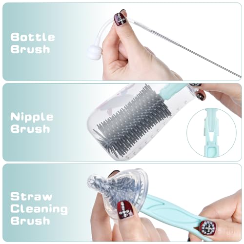 Vicloon 5 in 1 Travel Baby Bottle Set - Portable Silicone Bottle Brush, Straw & Pacifier Brush, Sterilization Box, Drying Rack, Blue - Image 3