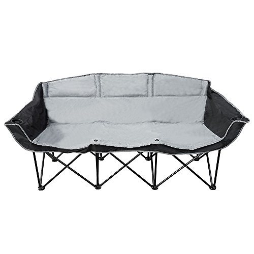 GoTEAM 3 Seat Portable Folding Couch - Foldable Travel Bench Chairs with Carry Case - Perfect for Beach, Camping, Fishing, Soccer and more (Black/Gray)