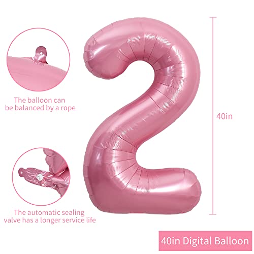 Image of TONIFUL 40 Inch Light Pink Big Numbers Balloons 0-9, Number 2 Pink Foil Mylar Pastel Balloons for Birthdays & Anniversaries