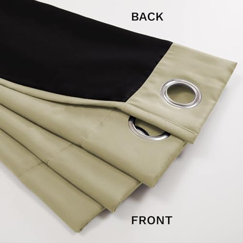 Image of LINENWALAS Long Door Curtains 9 Feet Set of 2 - Thermal Insulation 100% True Blackout Curtains, Black Backing & Fade Resistant Drapes for Living Room, Bedroom (Beige)