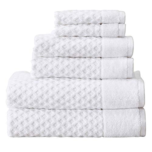 Great Bay Home 100% Cotton Bath Towels, Luxury 6 Piece Set – 2 Bath Towels, 2 Hand Towels and 2 Washcloths. Absorbent Quick-Dry Textured Towels. Grayson Collection (6 Piece Set, Optic White)