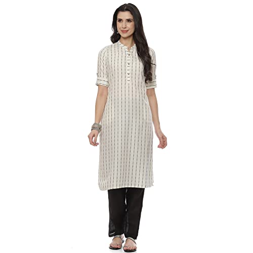 Image of Rangriti Off White Art Silk Straight Kurta for Women