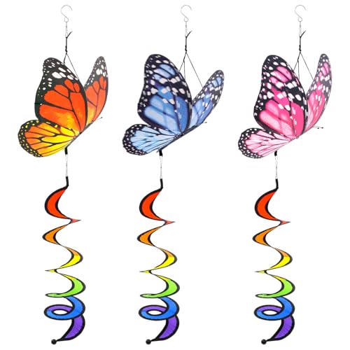 3pcs Butterfly Garden Wind Spinners 360° Rotation Rainbow Curlie Spinner Lawn Yard Ornaments Windmills Twister Outdoor Hanging Decor Whirligigs Wind...