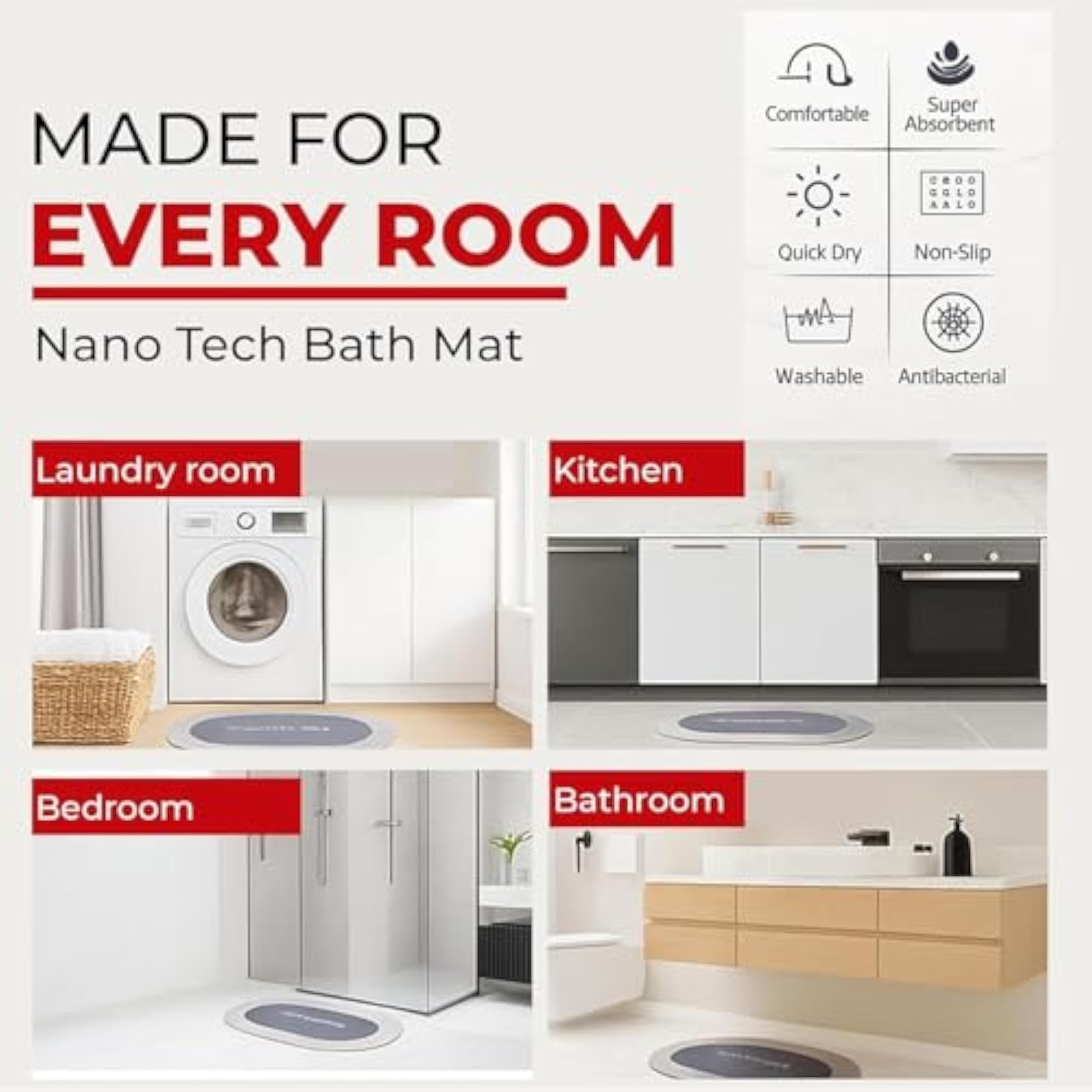 Quick Dry Water Absorbent Floor Mats, Set of 2