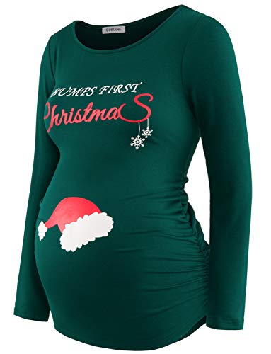 Maternity Shirts Bumps First Christmas Maternity T-Shirts Funny Holiday Party Tee For Pregnant Women,M #TOP1