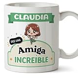 MUGFFINS Tazas Personalizadas para AMIGA - En Español - Eres increíble - Kawaii - 11 oz / 330 ml - Regalo personalizable original y divertido