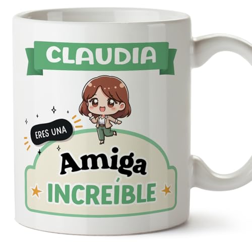 MUGFFINS Tazas Personalizadas para AMIGA - En Español - Eres increíble - Kawaii - 11 oz / 330 ml - Regalo personalizable original y divertido