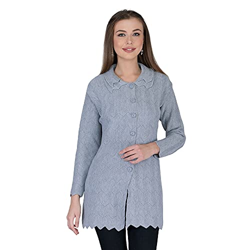 Image of LADY WILLINGTON Women Woolen Double Collar Daffodil Fabric Cardigan Winter Wear Pure Wool Cardigan for Women Free Size Long Cotty Warm Cardigans with Side Pockets