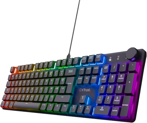 Trust Gaming GXT 866 Torix Teclado Mecánico AZERTY Francés, Interruptores Huano Lineales, Iluminación RGB, Anti-Ghosting N-Key Rollover USB Teclado Gamer Programable PC Portátil - Nero