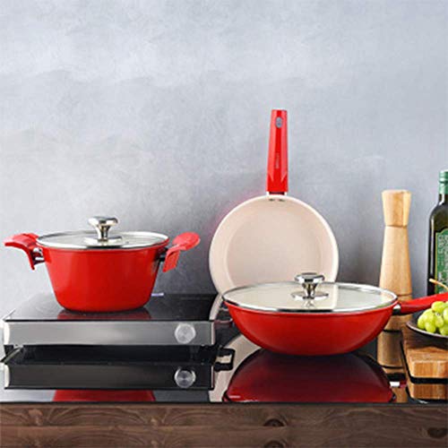 XAoSCd 3 Piece Cookware Set Non Stick – Induction,Stock Pot,Frying Pan,Wok,Sturdy Handle,Chemical-Free Kitchen Sets,Gas And Electric Hobs,Easy To Clean Large Pan